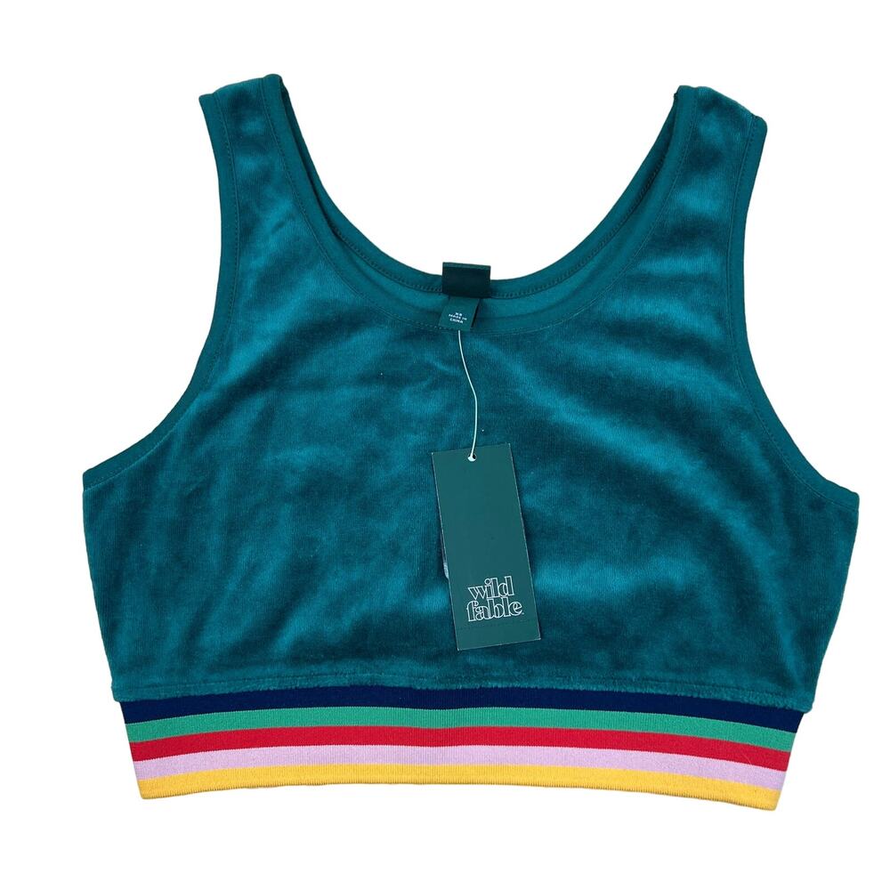 Wild Fable Women's Green Velour Striped Cropped Tank Top - Size XS - NWT